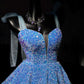New Homecoming Dress V Neck Sequins Cascade Tulle Back to School Outfits Party Dress Birthday Dress D7574