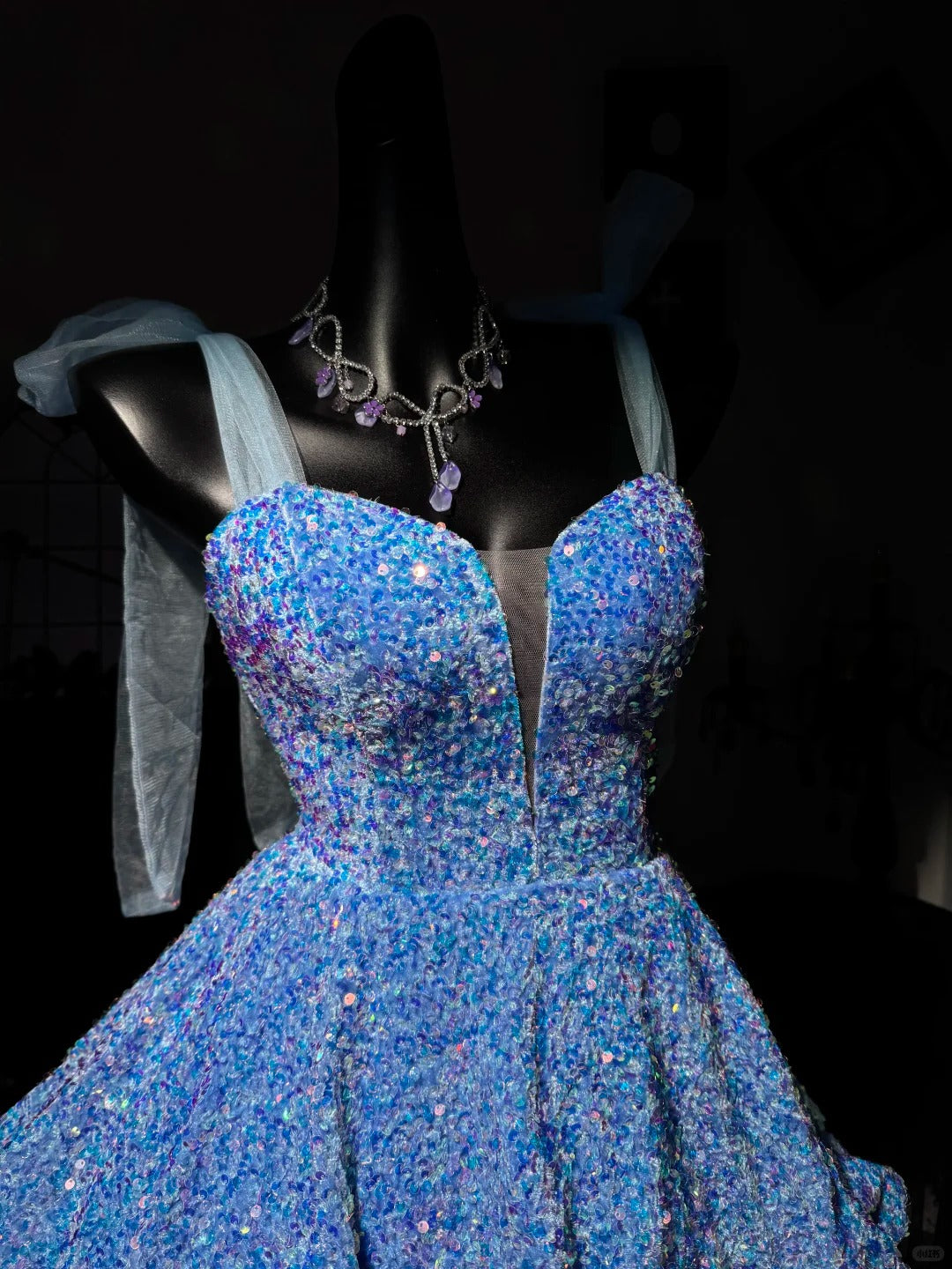 New Homecoming Dress V Neck Sequins Cascade Tulle Back to School Outfits Party Dress Birthday Dress D7574