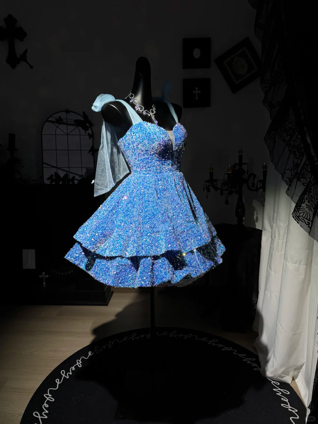 New Homecoming Dress V Neck Sequins Cascade Tulle Back to School Outfits Party Dress Birthday Dress D7574