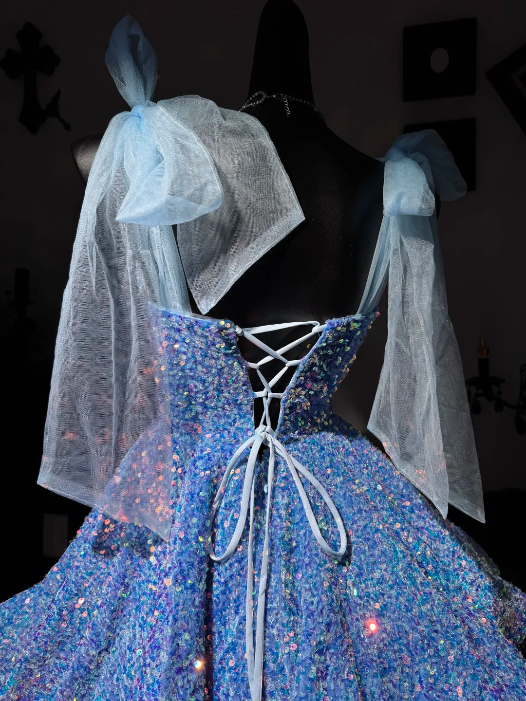 New Homecoming Dress V Neck Sequins Cascade Tulle Back to School Outfits Party Dress Birthday Dress D7574