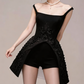 Charming Homecoming Dress Square Black Flower Back to School Outfits Party Dress  D7381
