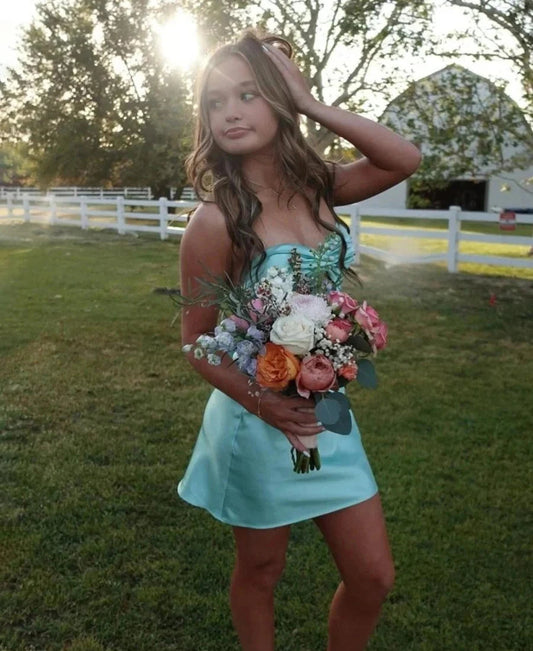 Beauty Homecoming Dress Sweetheart Pleated Back to School Outfits Party Dress D7039