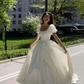 White A-Line Short Sleeves Satin Elegant Long Wedding Dress MD7510