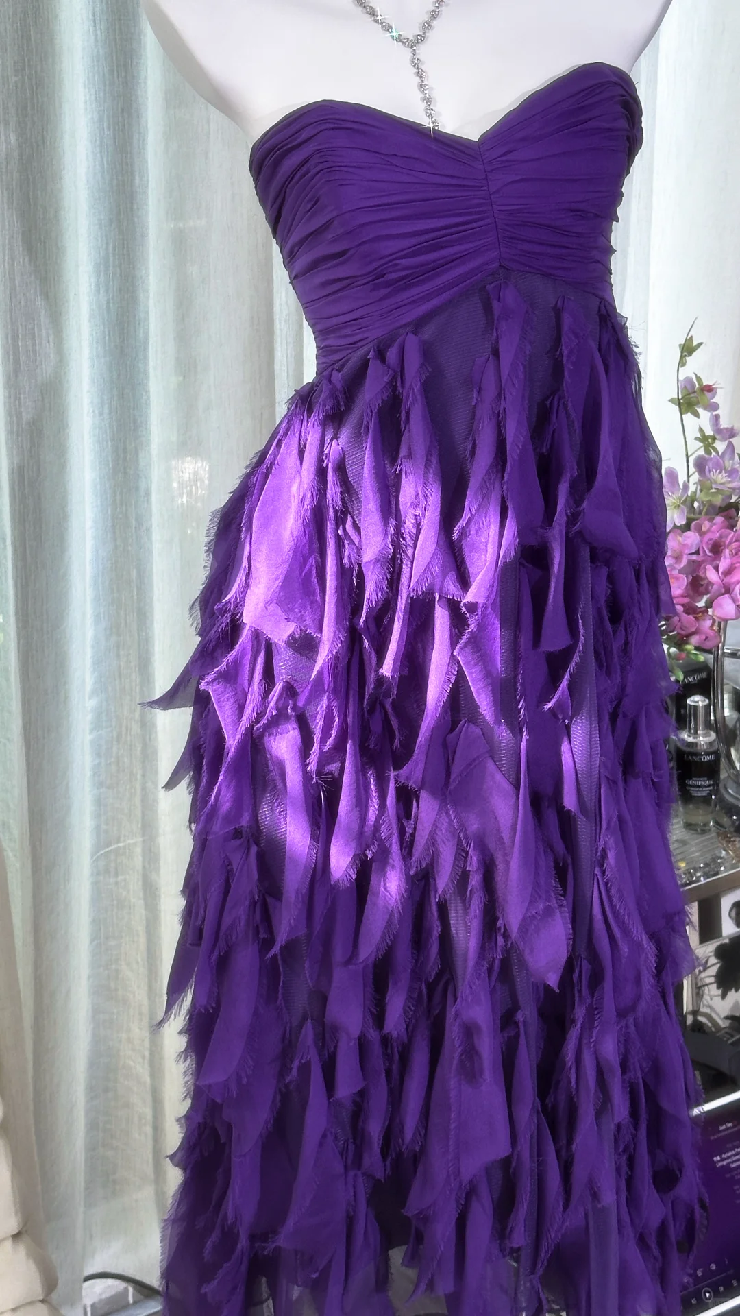 Elegant Purple Sweetheart Strapless Romantic A-Line Chiffon Tiered Evening Dress Prom Dresses D1609