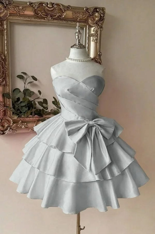 Charming Homecoming Dress Sweetheart Pleated Bowknot Cascade Back to School Outfits Party Dress  D7388