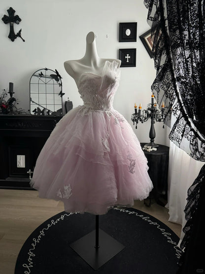 New Homecoming Dress One Shoulder Tulle Applique Ball Gown Back to School Outfits Party Dress Birthday Dress D7546