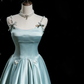 Light Blue Spaghetti Straps A-Line Satin Long Formal Party Dress MD7431