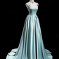 Light Blue Spaghetti Straps A-Line Satin Long Formal Party Dress MD7431