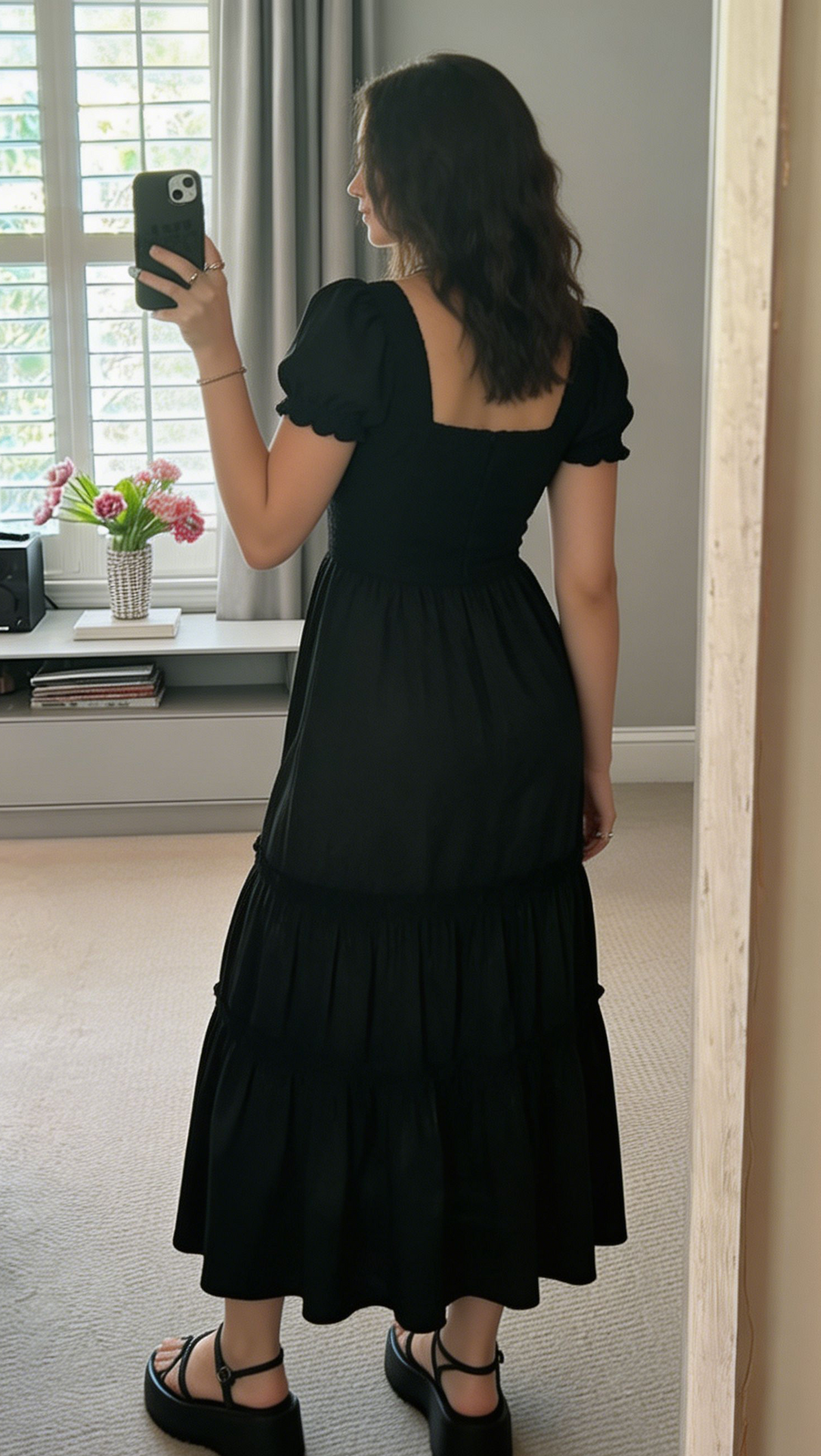 Schlichtes schwarzes A-Linien Partykleid Fashion Urlaubskleid, D206