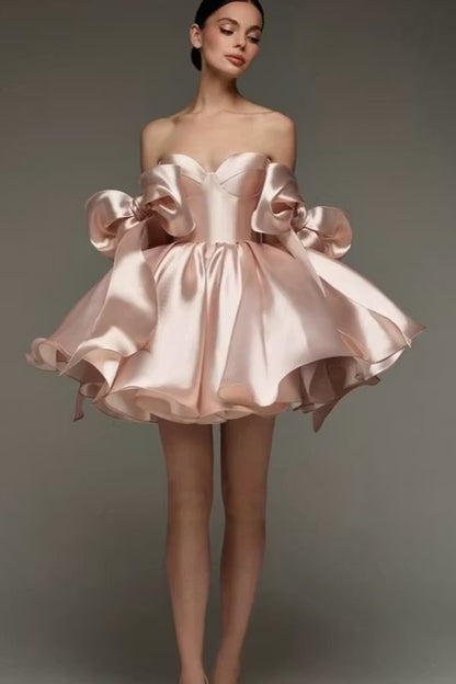 Beautiful Homecoming Dress Sweetheart Bowknot Pleated Back to School Outfits Party Dress D7170