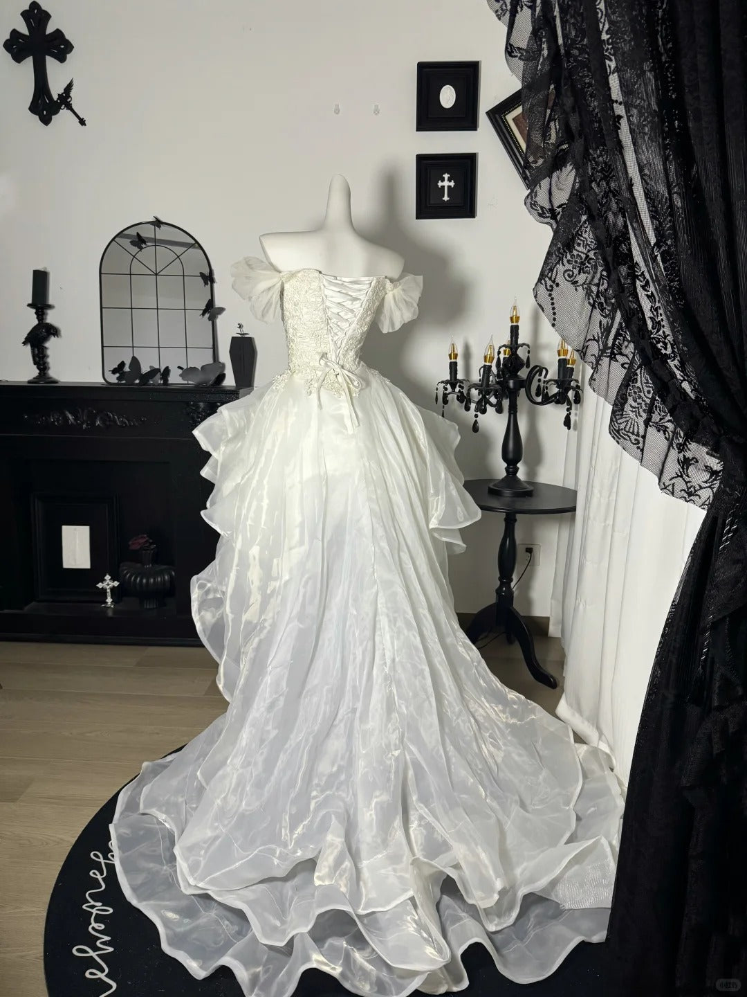 New Homecoming Dress Off the Shoulder Tulle Lace Hi-Lo Cascade Applique Back to School Outfits Party Dress Birthday Dress Wedding Dress D7671