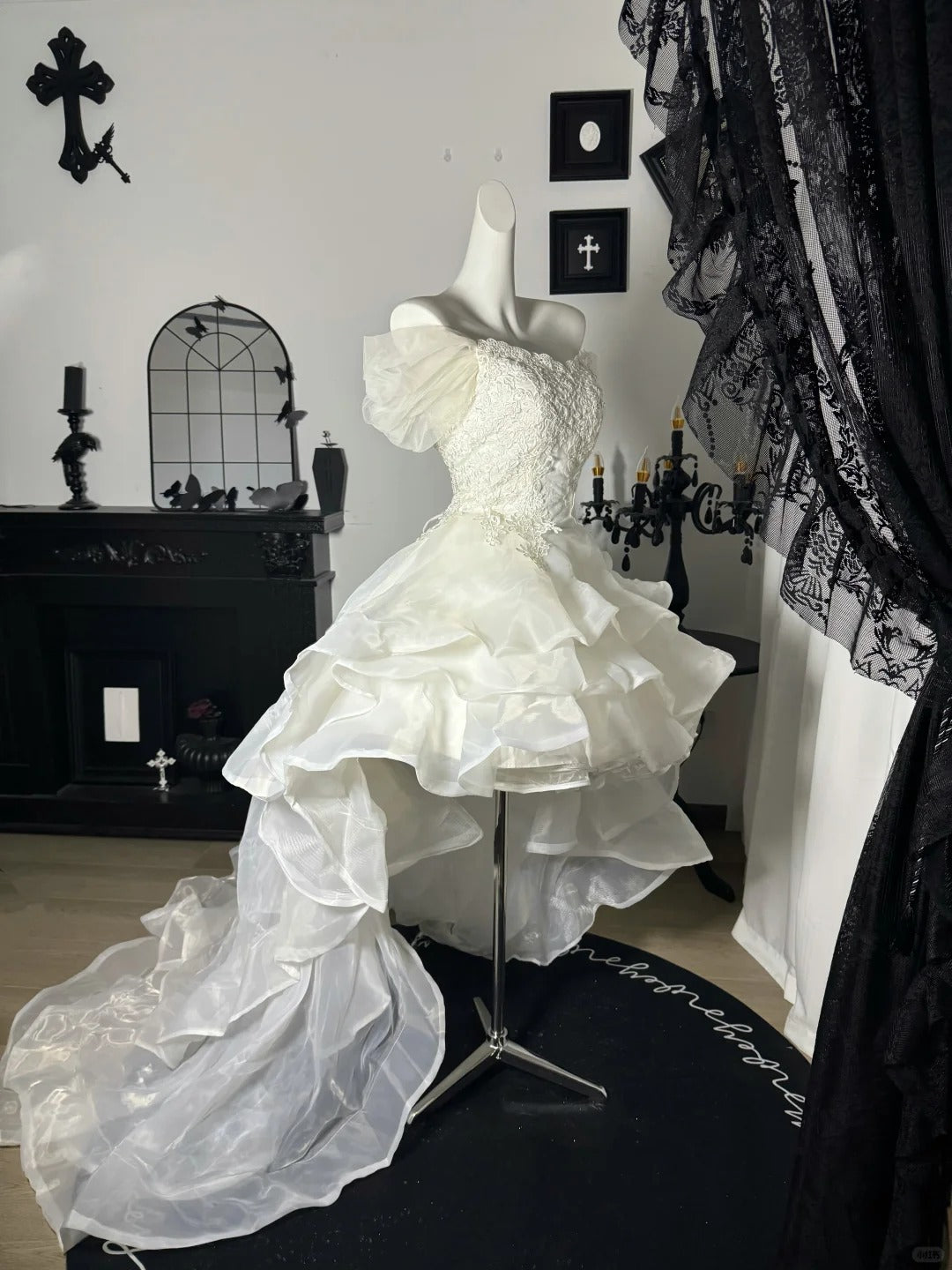 New Homecoming Dress Off the Shoulder Tulle Lace Hi-Lo Cascade Applique Back to School Outfits Party Dress Birthday Dress Wedding Dress D7671