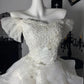 New Homecoming Dress Off the Shoulder Tulle Lace Hi-Lo Cascade Applique Back to School Outfits Party Dress Birthday Dress Wedding Dress D7671