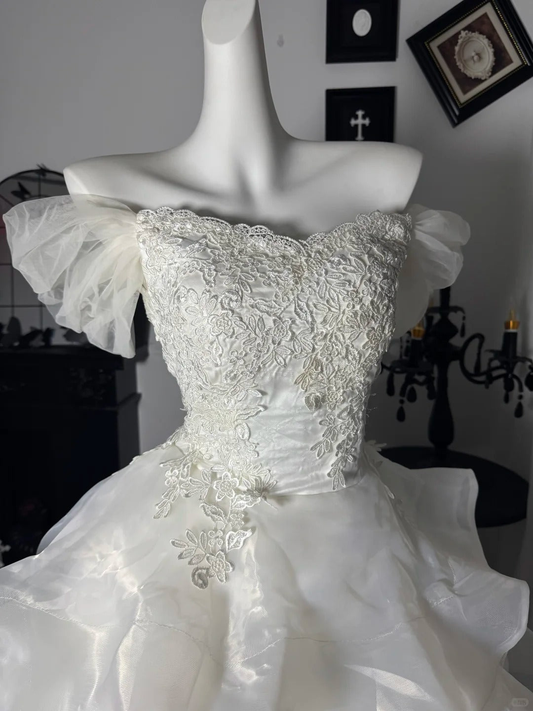 New Homecoming Dress Off the Shoulder Tulle Lace Hi-Lo Cascade Applique Back to School Outfits Party Dress Birthday Dress Wedding Dress D7671