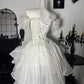 New Homecoming Dress Off the Shoulder Tulle Lace Hi-Lo Cascade Applique Back to School Outfits Party Dress Birthday Dress Wedding Dress D7671