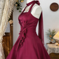 Beauty Homecoming Dress Halter Pleated Back to School Outfits Party Dress  D6535