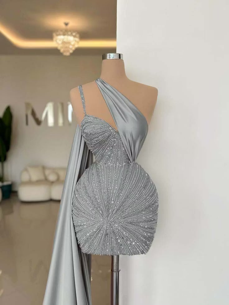Chic Homecoming Dress One Shoulder Beading Soutache Sequins Back to School Outfits Party Dress  D7402