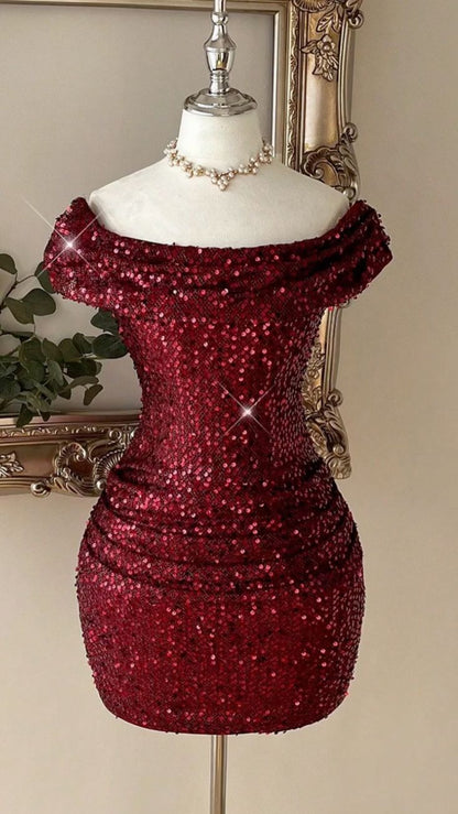 Chic Homecoming Dress Portrait Sequins Backless Back to School Outfits Party Dress D6741