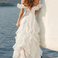 Elegant Wedding Dress Off the Shoulder Pleated Flouncing A Line Cascade Wedding Dress Prom Dress D7232