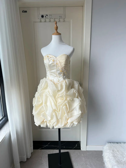 Elegant Homecoming Dress Sweetheart Pleated Applique Back to School Outfits Party Dress  D6477
