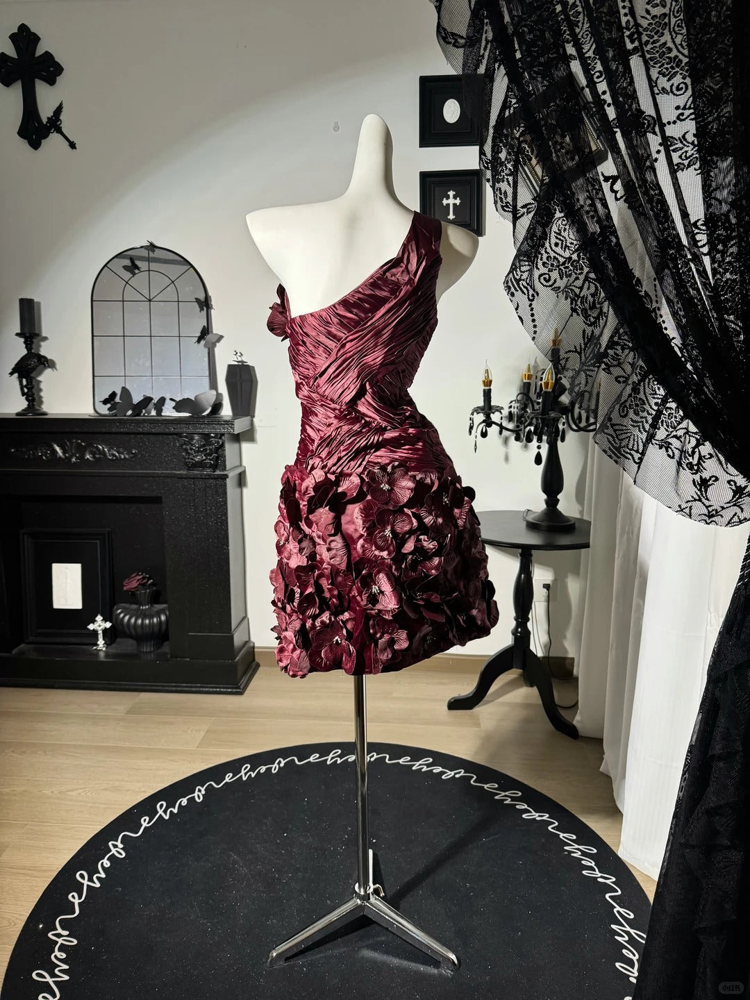 New Homecoming Dress One Shoulder Beaded Flower Pleated Back to School Outfits Party Dress Birthday Dress  D7651