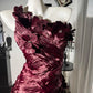 New Homecoming Dress One Shoulder Beaded Flower Pleated Back to School Outfits Party Dress Birthday Dress  D7651