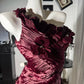 New Homecoming Dress One Shoulder Beaded Flower Pleated Back to School Outfits Party Dress Birthday Dress  D7651