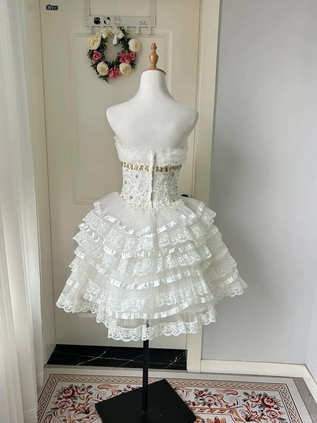 Chic Homecoming Dress Strapless Cascade Lace Back to School Outfits Party Dress  D6464