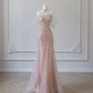 Pink Halter Off Shoulder Tulle Sequins Mermaid Long Party Dress MD7441