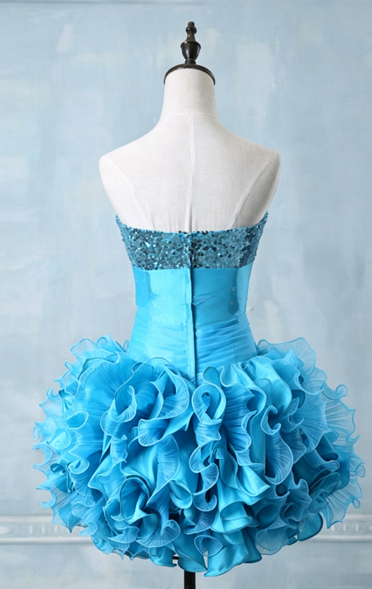 Unique Homecoming Dress Sweetheart Rinestone Tulle Cascade Back to School Outfits Party Dress  D7729