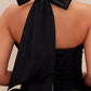 Fashionable Homecoming Dress Halter Pleated Bowknot Cascade Back to School Outfits Party Dress D7837
