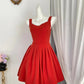 New Homecoming Dress V Neck Pleated Back to School Outfits Party Dress D6948