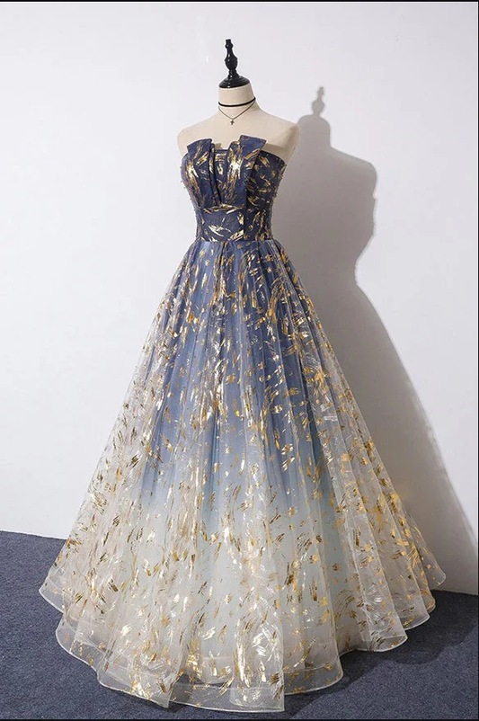 Sparkle Strapless A-Line Tulle Elegant Formal Prom Dress MD7180