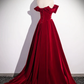 Red Velvet Sequins Long Prom Dress Elegant Off the Shoulder A-Line Formal Dress MD7182