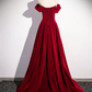 Red Velvet Sequins Long Prom Dress Elegant Off the Shoulder A-Line Formal Dress MD7182