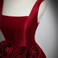 Red Satin Long Prom Dress with Flowers Elegant A-Line Enening Gown MD7183