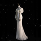 Stunning Ivory Long Sleeves Beading Sheath Wedding Dress Birthday Gown MD7606