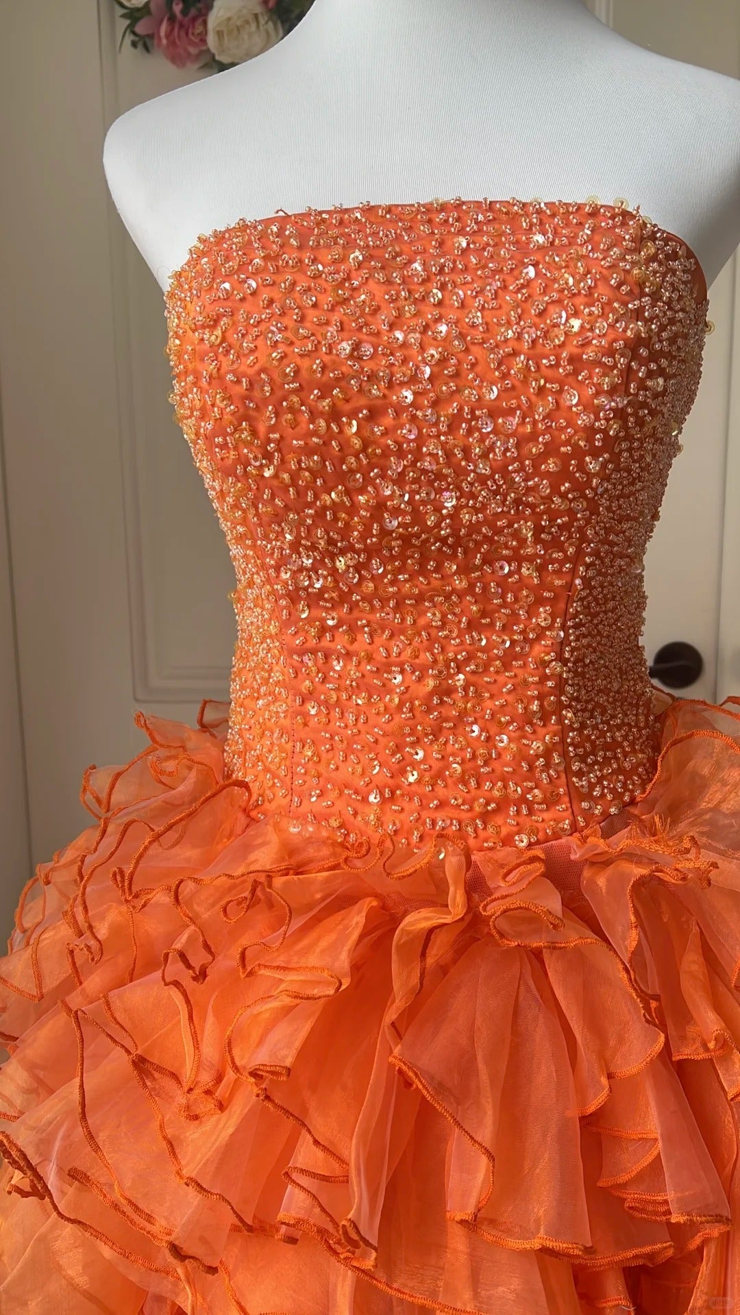 Pretty Homecoming Dress Strapless Tulle Cascade Beaded Back to School Outfits Party Dress  D6457