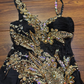 Black Straps A-Line Chiffon Appliques Vintage Long Party Dresses Evening Gowns, D1116