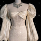 Stunning Ivory Long Sleeves Beading Sheath Wedding Dress Birthday Gown MD7606