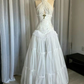 White Halter Neck A-Line Lace Vintage Wedding Dress Long Party Dresses, D848