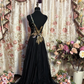 Black Straps A-Line Chiffon Appliques Vintage Long Party Dresses Evening Gowns, D1116