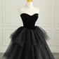 Black Sweetheart A-Line Tulle Tiered Long Formal Evening Ball Gown MD7527