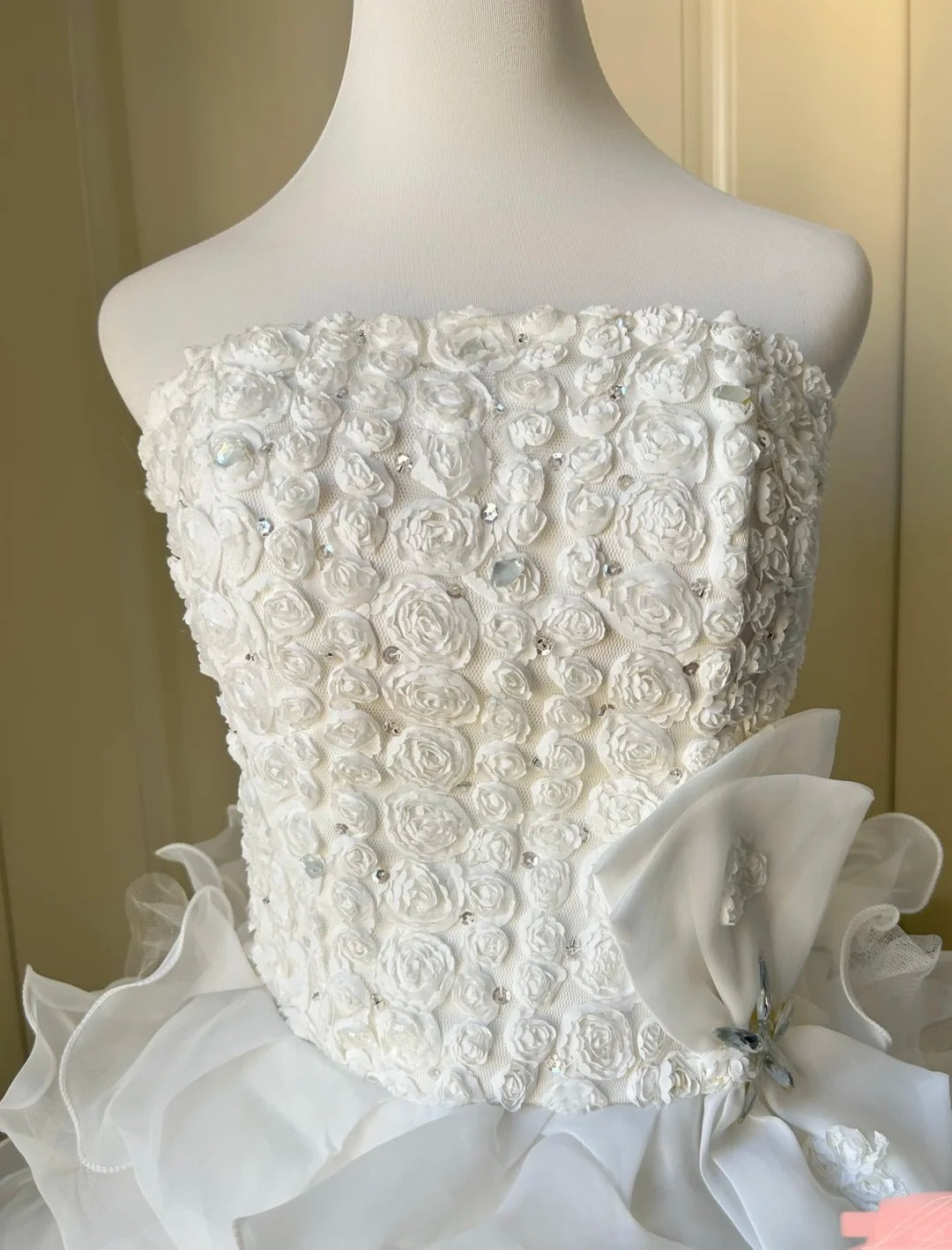 Elegant Homecoming Dress Strapless Flower Tulle Cascade Bowknot Back to School Outfits Party Dress  D6480