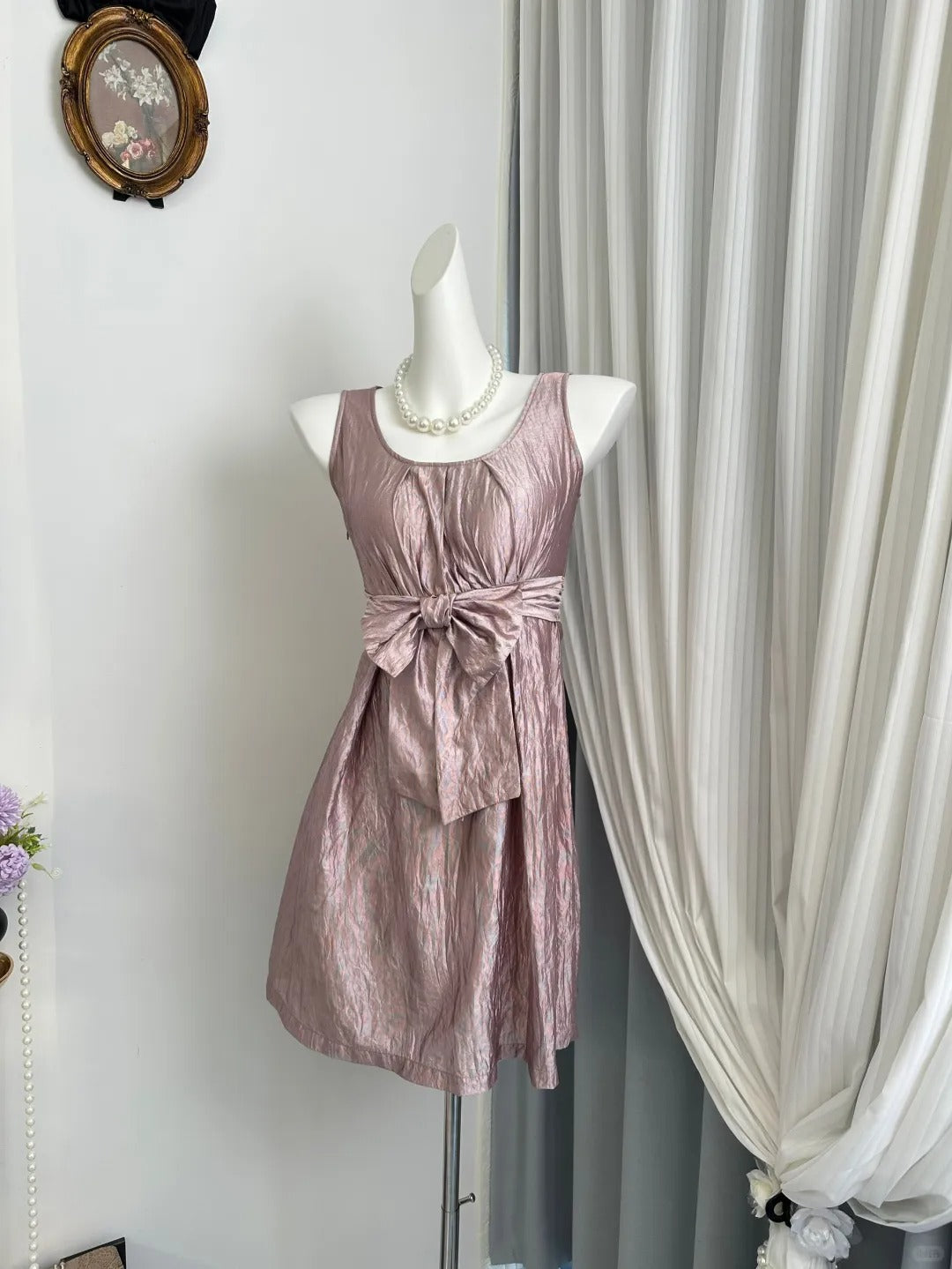New Homecoming Dress Jewel Pleated Bowknot Back to School Outfits Party Dress D6945