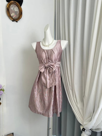 New Homecoming Dress Jewel Pleated Bowknot Back to School Outfits Party Dress D6945