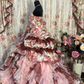 Retro Strapless A-Line Printed Floral Quinceanera Dress Birthday Ball Gown, D840