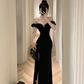 Black Off Shoulder Mermaid Long Formal Evening Party Dress MD7549