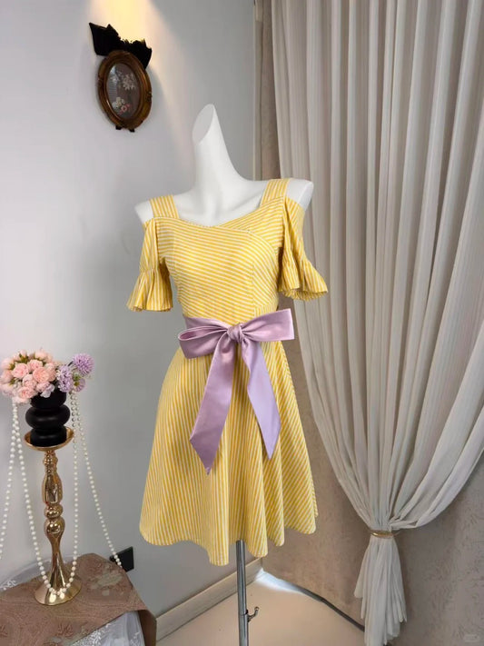 New Homecoming Dress Off the Shoulder Bowknot Pleated Tulle Back to School Outfits Party Dress D6908