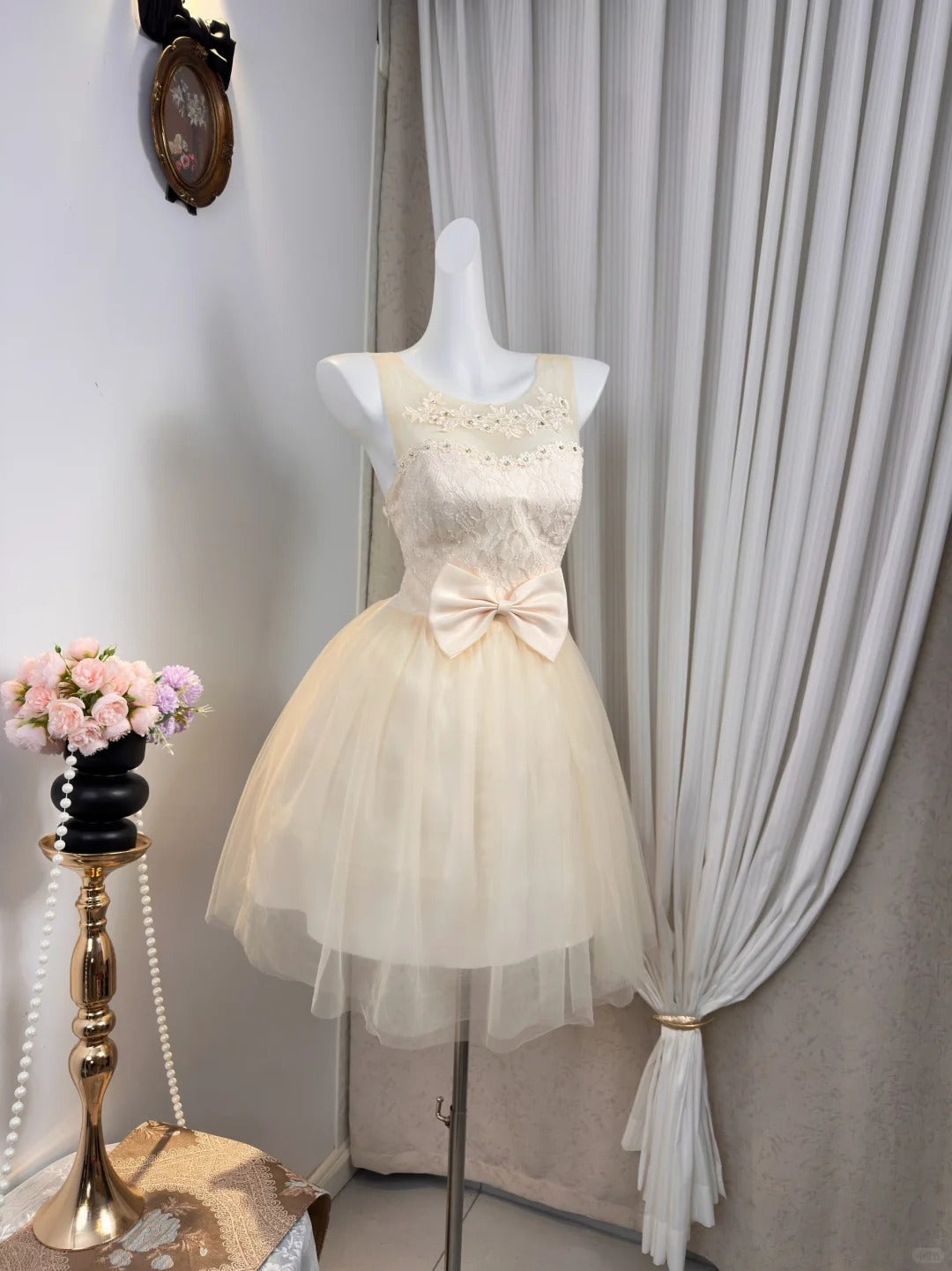 New Homecoming Dress Sheer Sharp Tulle Bowknot Rinestone Back to School Outfits Party Dress D6912